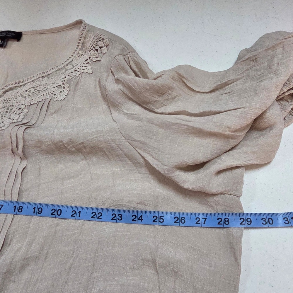 Spense Woman Latte Beige Crochet Lace Trim V-Neck Gauze Blouse 3X NWT - Picture 8 of 8